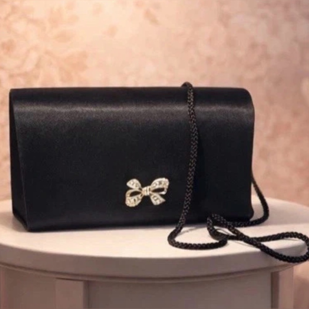 Black Clutch Bag Formal RopeStrap Bow Embellishment Wedding Prom Party